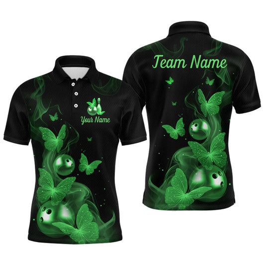Maxcorners Custom Green Butterfly Galaxy Bowling Jersey for Men Bowling Team Shirts Bowling League LM1005
