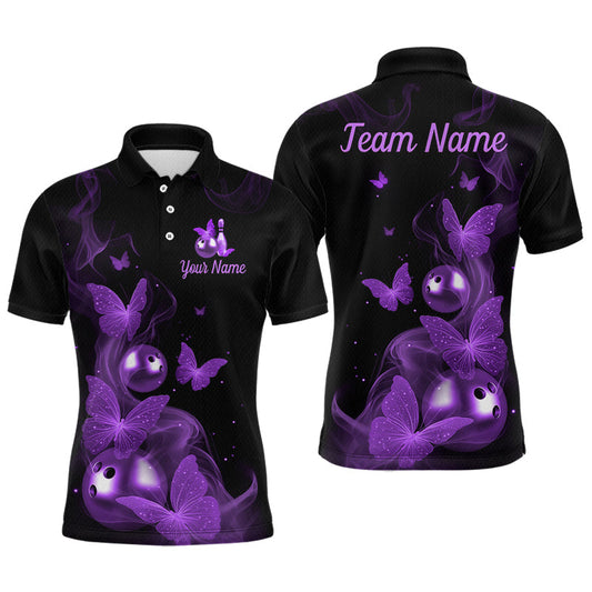 Maxcorners Custom Purple Butterfly Galaxy Bowling Jersey for Men Bowling Team Shirts Bowling League LM1005
