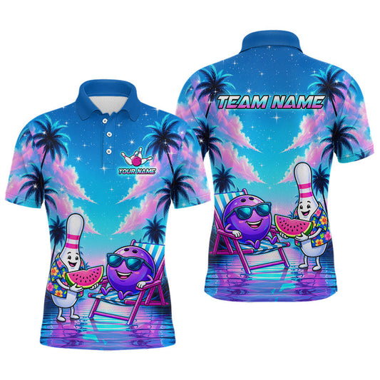 Maxcorners Custom Tropical Beach Sunset Neon Funny Bowling Jersey for Men Bowling Team Shirts