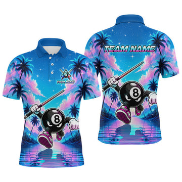 Maxcorners Custom Tropical Beach Sunset Neon Funny 8 Ball Billiard Shirts for Men Billiard Team Jerseys
