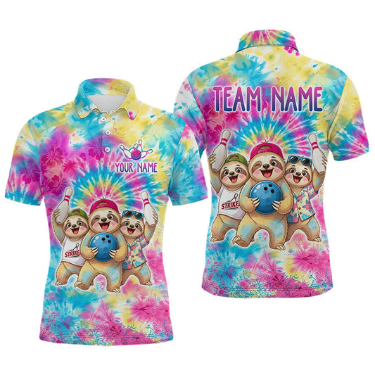 Maxcorners Custom Funny Sloth Bowling Jersey for Men Tropical Tie-Dye Bowling Team Shirts Bowling League LM1005