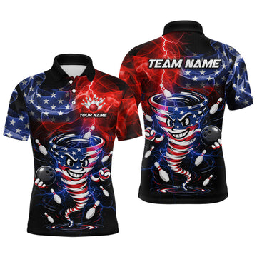 Maxcorners Custom Smoke US Flag Tornado Bowling Jersey for Men Bowling Team Shirts Polo & 1/4 Zip