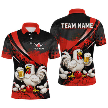 Maxcorners Custom Red Funny Beer Chicken Bowling Jersey for Men Bowling Team Shirts Bowling League