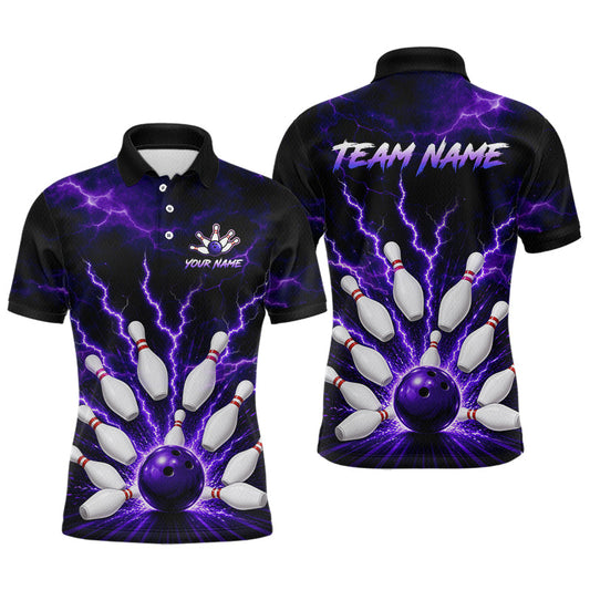 Maxcorners Custom Purple Thunder Lightning Bowling Jersey for Men Bowling League Bowling Team Shirts