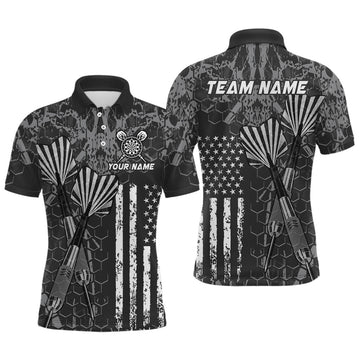 Maxcorners Custom US Flag Darts Shirt for Men Darts Team Jerseys Dart Tourament Polo & 1/4 Zip