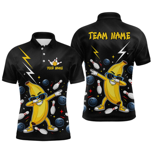 Maxcorners Custom Funny Banana Thunder Bowling Jersey for Men Bowling Team Shirts Polo & 1/4 Zip