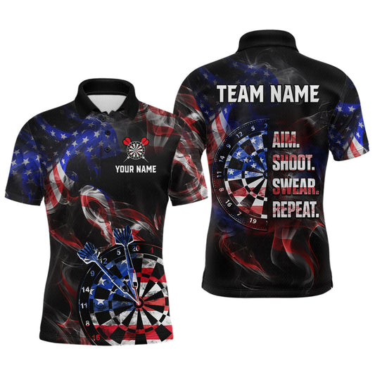 Maxcorners Custom US Flag Aim Shoot Swear Repeat Darts Shirt for Men Darts Team Jerseys Polo & 1/4 Zip