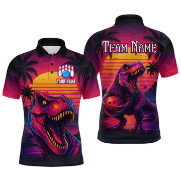 Custom Neon Dinosaur Bowling Jersey for Men Unisex Bowling Shirts for Team Polo & 1/4 Zip LM1203