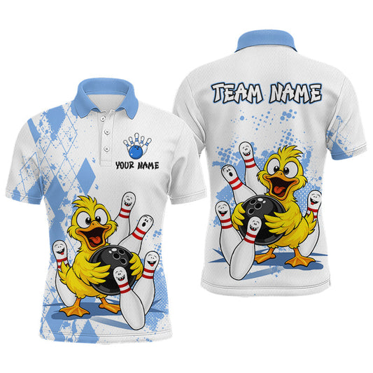 Maxcorners Custom Funny Duck Blue Argyle Bowling Jersey for Men Bowling Team Shirts Bowling League