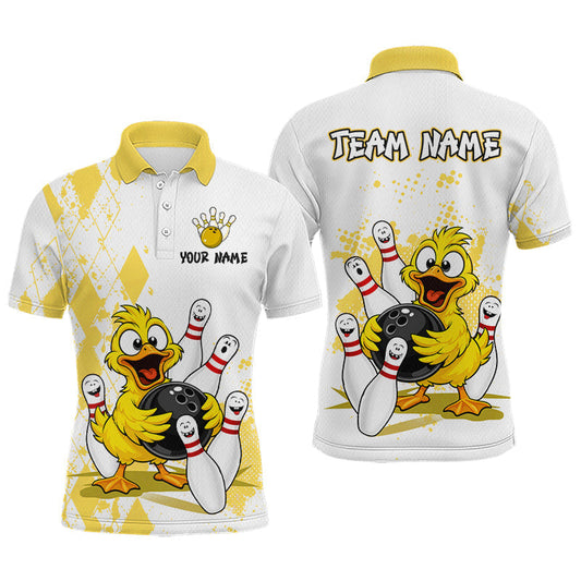 Maxcorners Custom Funny Duck Yellow Argyle Bowling Jersey for Men Bowling Team Shirts Bowling League
