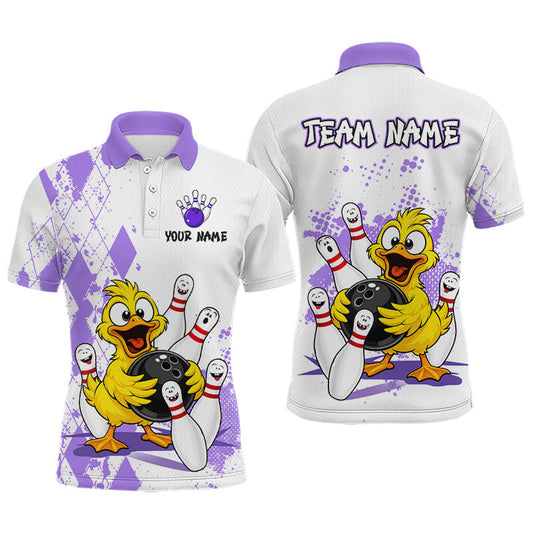 Maxcorners Custom Funny Duck Purple Argyle Bowling Jersey for Men Bowling Team Shirts Bowling League