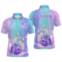 Maxcorners Custom Neon Butterfly Bowling Jersey for Men Bowling Team Shirts Bowling League Polo & 1/4 Zip LM1112