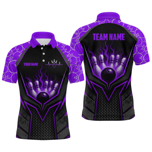 Maxcorners Custom Purple Flame Bowling Jersey for Men Bowling Team Shirts Bowling Polo & 1/4 Zip LM1406
