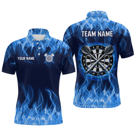 Maxcorners Custom Blue Fire Flame Darts Board Dart Tournament Dart Shirts For Men Darts Team Jerseys LM1501