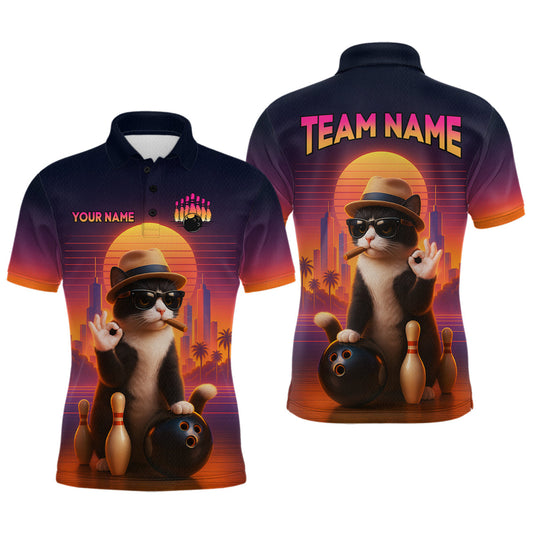 Maxcorners Custom Funny Cat Bowling Jersey For Men Bowling Uniform Bowling Team Shirts Polo & 1/4 LM1104