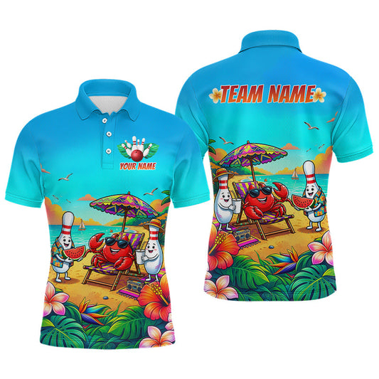 Maxcorners Custom Funny Crab Beach Summer Bowling Jersey for Men Bowling Team Shirts Polo & 1/4 Zip LM1406
