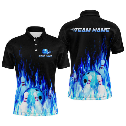Maxcorners Custom Blue Flame Bowling Jersey for Men Bowling Team Shirts Bowling League Polo & 1/4 Zip LM1406