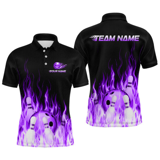Maxcorners Custom Purple Flame Bowling Jersey for Men Bowling Team Shirts Bowling League Polo & 1/4 Zip LM1406