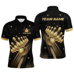 Maxcorners Custom Black and Gold Bowling Jersey for Men Bowling Team Shirts Bowling Uniform Polo & 1/4 Zip TU1512