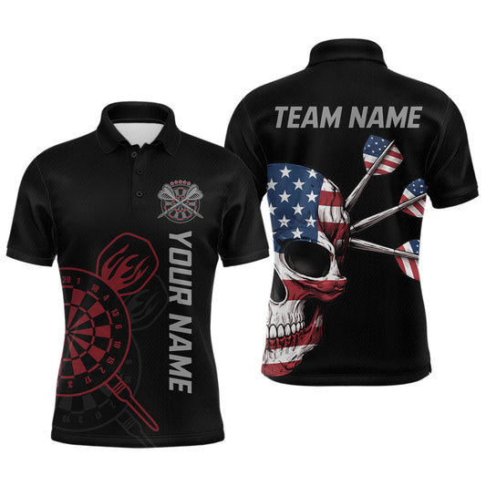 Maxcorners Custom Skull US Flag Dart Shirts For Men Dart Board Shirts Polo & 1/4 Zip Dart Jersey Team LM2901