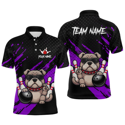 Maxcorners Custom Purple Funny Bulldog Bowling Jersey for Men Bowling Uniform Polo & 1/4 Zip Bowling Team Shirts LM2405
