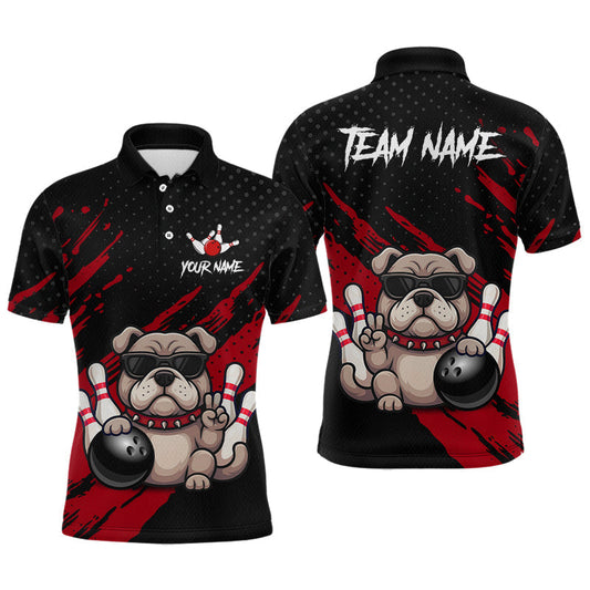 Maxcorners Custom Red Funny Bulldog Bowling Jersey for Men Bowling Uniform Polo & 1/4 Zip Bowling Team Shirts LM2405