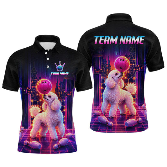 Maxcorners Funny Poodle Dog Custom Retro Neon Synthwave Bowling Shirt for Men Bowling Jersey Tournament LM1705