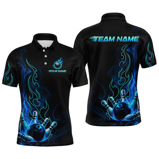 Maxcorners Custom Blue Flame Bowling Jersey for Men Bowling Team Shirts Bowling League Bowling Outfit