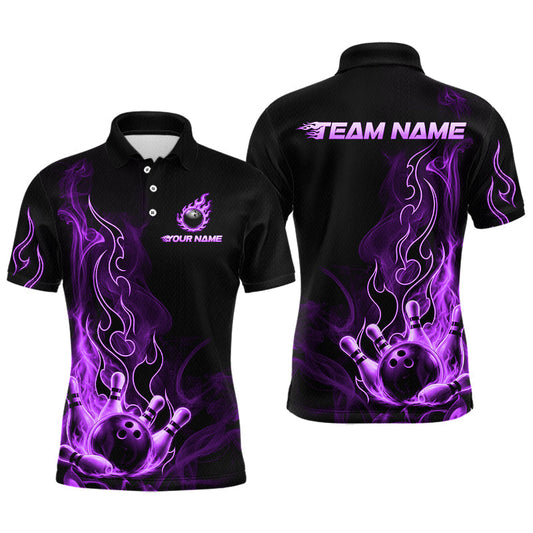 Maxcorners Custom Purple Flame Bowling Jersey for Men Bowling Team Shirts Bowling League Bowling Outfit