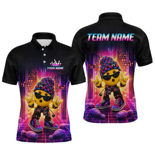 Maxcorners Retro Neon Synthwave Rocker Bowling Jersey for Men Bowling Uniform Bowling Team Shirt LM2405