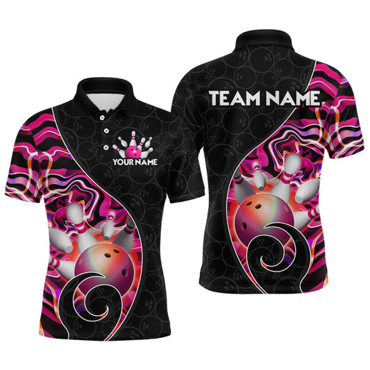 Maxcorners Pink Neon Wave Bowling Team Shirts, Strike Bowling Shirts For Men Bowling Jersey Tournament LM1705