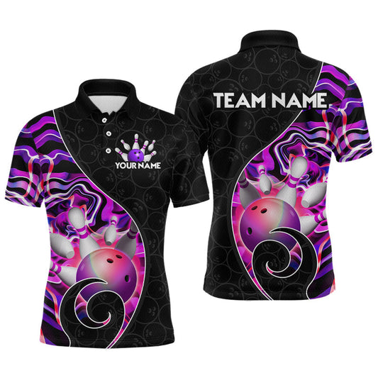 Maxcorners Purple Neon Wave Bowling Team Shirts, Strike Bowling Shirts For Men Bowling Jersey Tournament LM1705