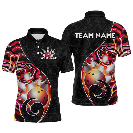 Maxcorners Red Neon Wave Bowling Team Shirts, Strike Bowling Shirts For Men Bowling Jersey Tournament LM1705