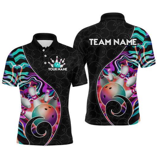 Maxcorners Turquoise Neon Wave Bowling Team Shirts, Strike Bowling Shirts For Men Bowling Jersey Tournament LM1705