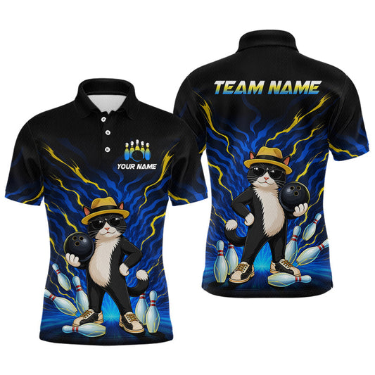 Maxcorners Custom Neon Yellow Funny Cat Bowling Jersey for Men Bowling Team Shirts Bowling League