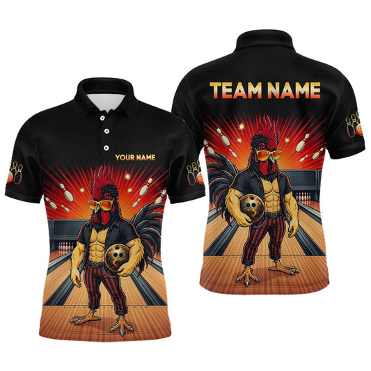 Maxcorners Custom Funny Rooster Bowling Shirt for Men Bowling Team Shirts Bowling League