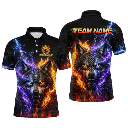 Maxcorners Custom Fire Lightning Wolf Bowling Shirt for Men Bowling Team Shirts Bowling League LM2806