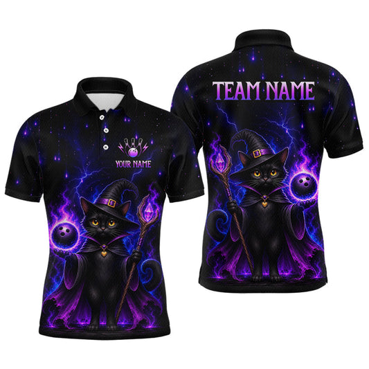 Maxcorners Custom Cat Wizard Bowling Jersey for Men Bowling Team Shirts Halloween Bowling League