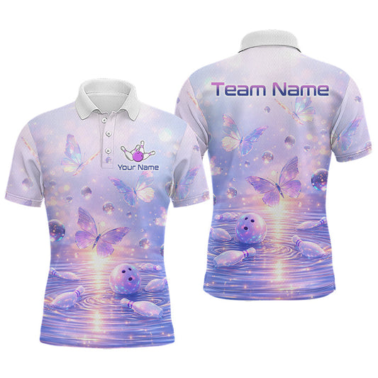 Maxcorners Custom Butterfly Pastel Purple Bowling Shirts For Men, Bowling Team Shirt With Butterflies LM1904