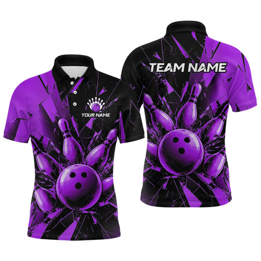 Maxcorners Custom Purple Shattered Glass Bowling Jersey for Men Bowling Team Shirts Bowling League