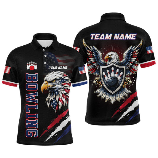 Maxcorners Custom Red, White and Blue American Flag Eagle Bowling Jersey for Men Bowling Team Shirts