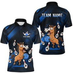 Maxcorners Custom Blue Funny Horse Bowling Jersey for Men Bowling Team Shirts Bowling Tourament TU2212