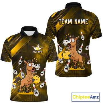 Maxcorners Custom Yellow Funny Horse Bowling Jersey for Men Bowling Team Shirts Bowling Tourament