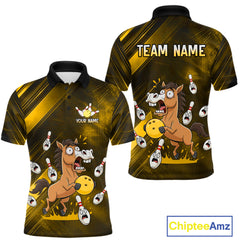 Maxcorners Custom Yellow Funny Horse Bowling Jersey for Men Bowling Team Shirts Bowling Tourament TU2212