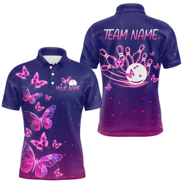 Maxcorners Custom Purple Galaxy Butterflies Bowling Team Shirts Bowling Jersey for Men Bowling League