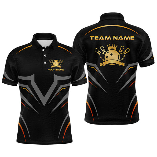 Maxcorners Custom Black and Gold Crown Bowling Jersey for Men Bowling Team Shirts Bowling League LM2306