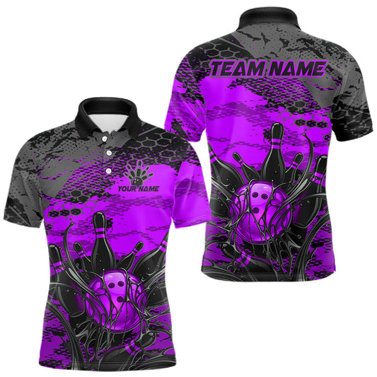 Maxcorners Custom Purple Splash Bowling Jersey for Men Bowling Team Shirts Bowling League Polo &1/4 Zip LM2306