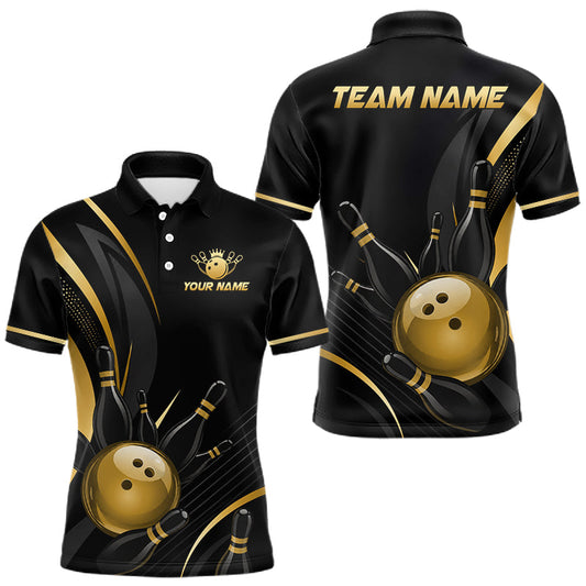 Maxcorners Custom Black and Gold Bowling Jersey for Men Bowling Team Shirts Bowling League LM2306