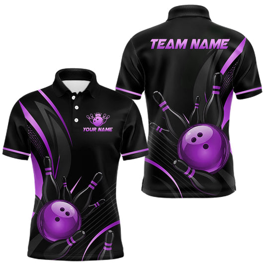 Maxcorners Custom Black and Purple Bowling Jersey for Men Bowling Team Shirts Bowling League LM2306