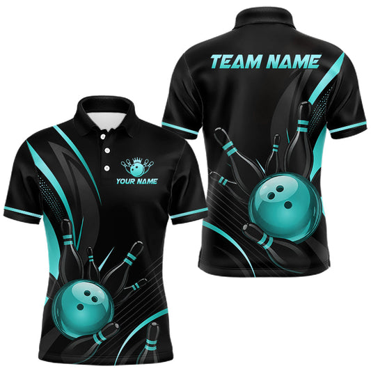 Maxcorners Custom Black and Turquoise Bowling Jersey for Men Bowling Team Shirts Bowling League LM2306